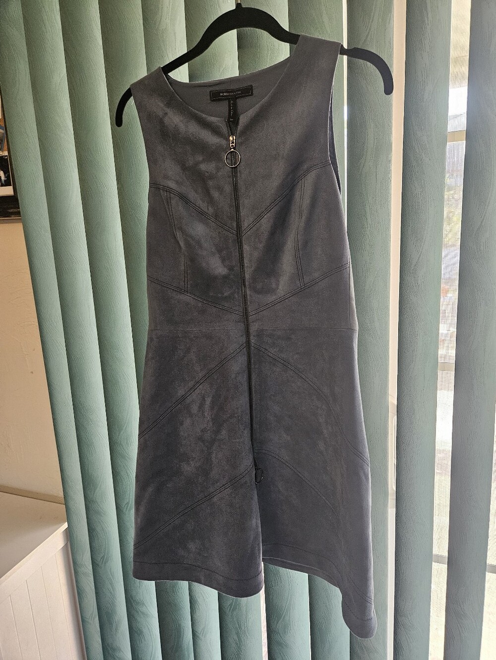 BCBGMaxAzria Slate Faux-Suede Midi Dress with Front Zip